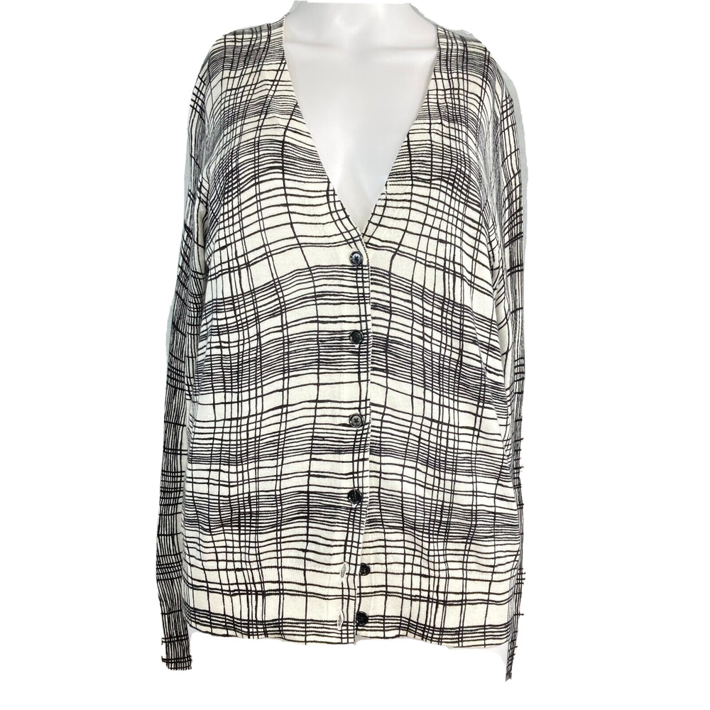 Ann Taylor Loft Cardigan Sz LP Petite Black White Plaid Lightweight Sweater